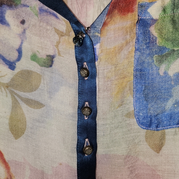 Anthropologie Arrata Silent Journey Multi Pattern Patchwork Silk Blend Top - Picture 5 of 9